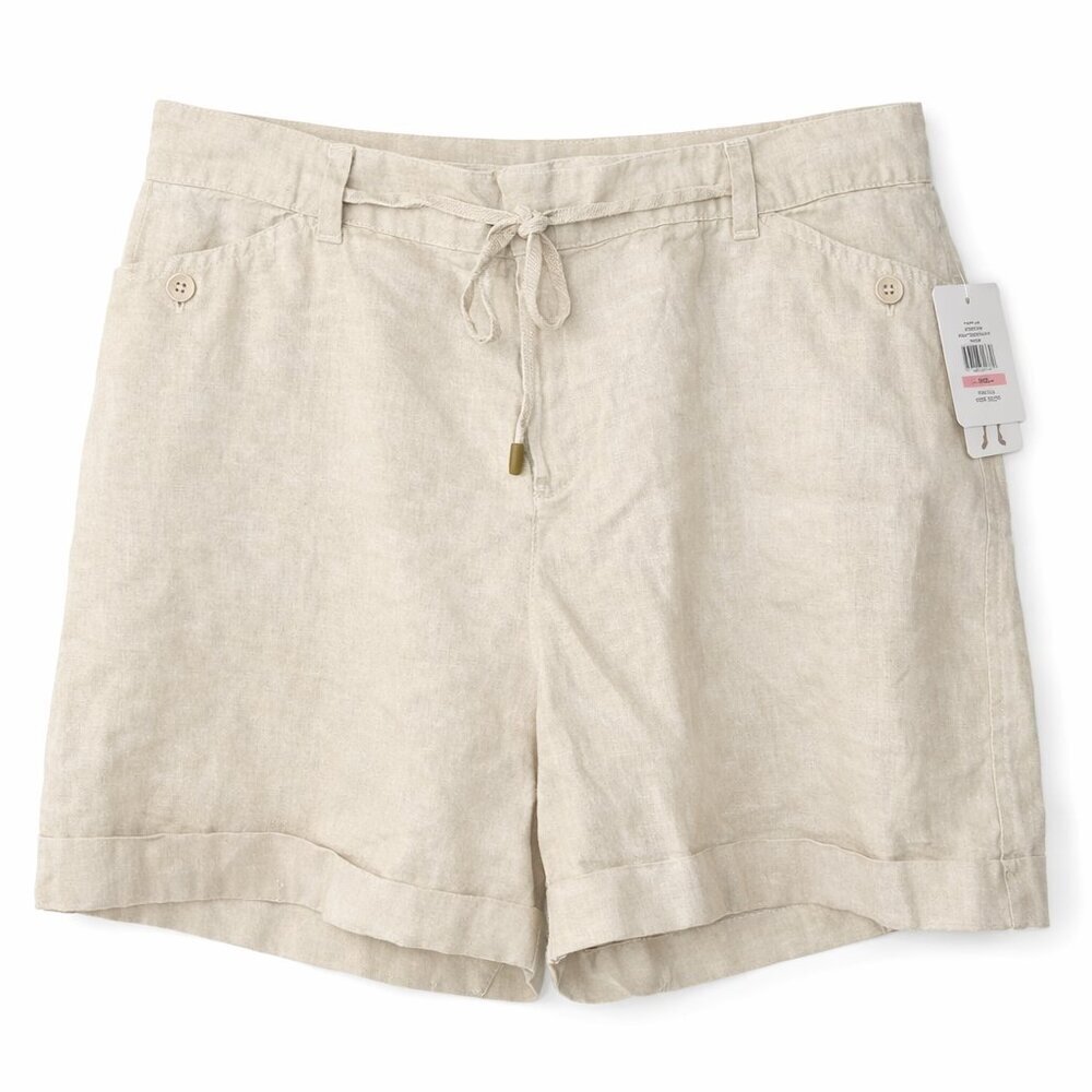 NWT COMPANY ELLEN TRACY Sandstone (100% Linen) Cuffed Shorts Plus Size XXL